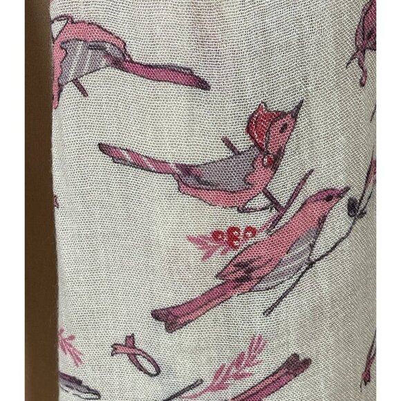 Lauren Conrad Lightweight Scarf Pink Cream Birds Fringe One Size - Picture 3 of 4